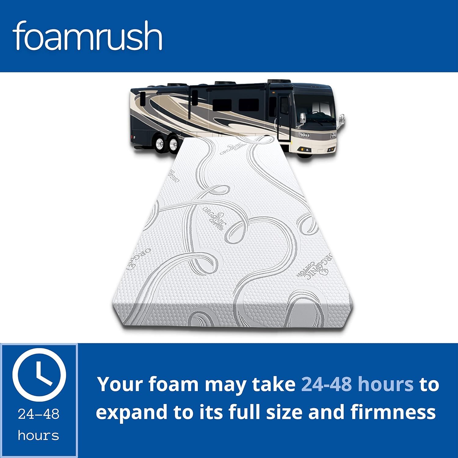 FoamRush (48″ x 72″) High Density Foam RV Mattress Replacement Medium Firm USA