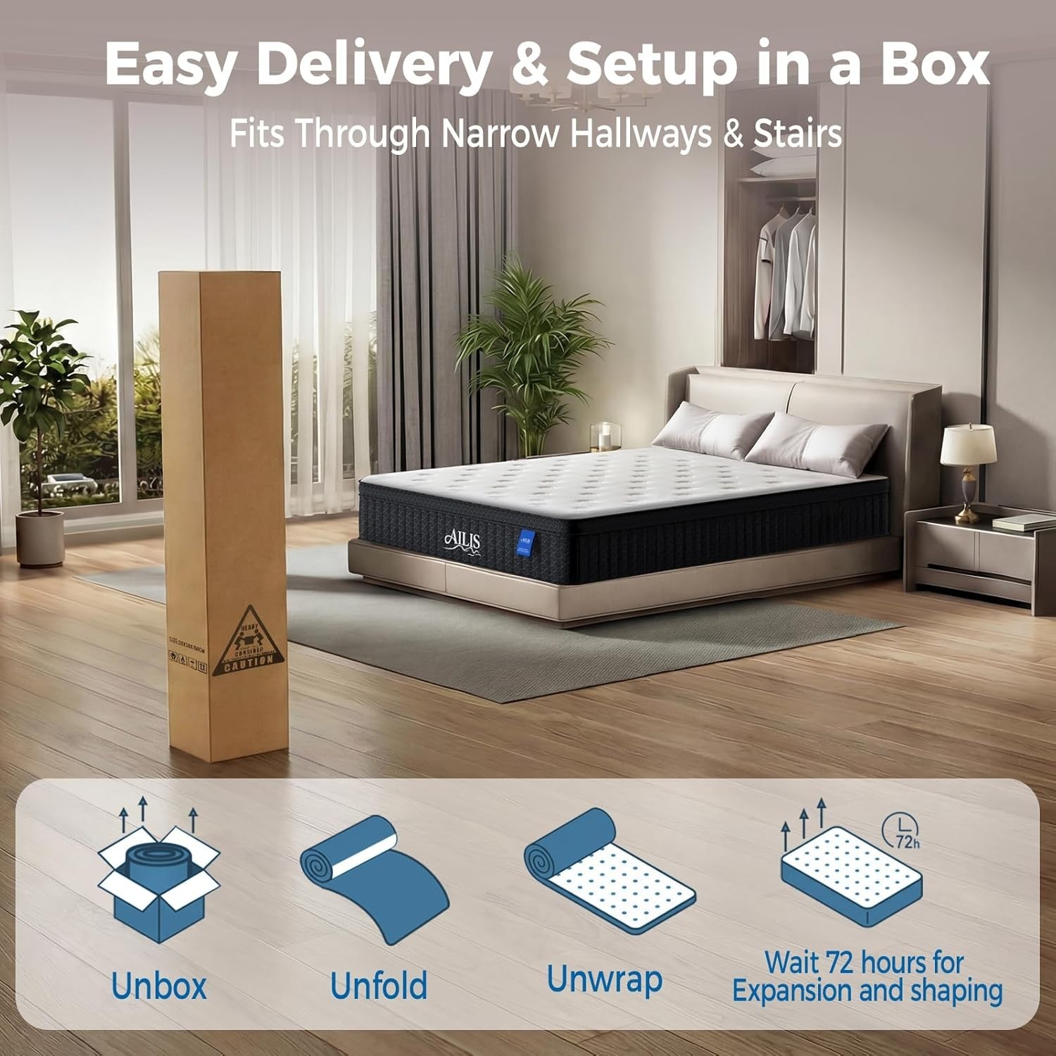 King Mattress,12 Inch king size Mattress in a Box, Medium Firm Hybrid Mattress w
