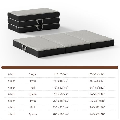 Grey Memory Foam Trifold Mattress – 6″ – Full – Portable Floor Bed