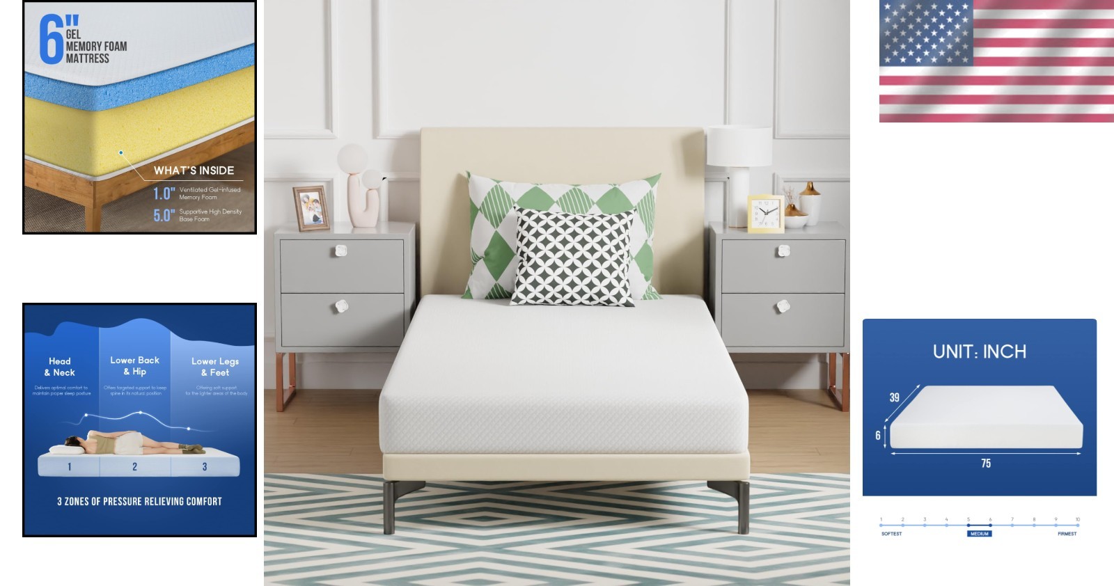 Cooling Gel Twin Mattress – Pressure Relief & Removable Cover – 6 Inches