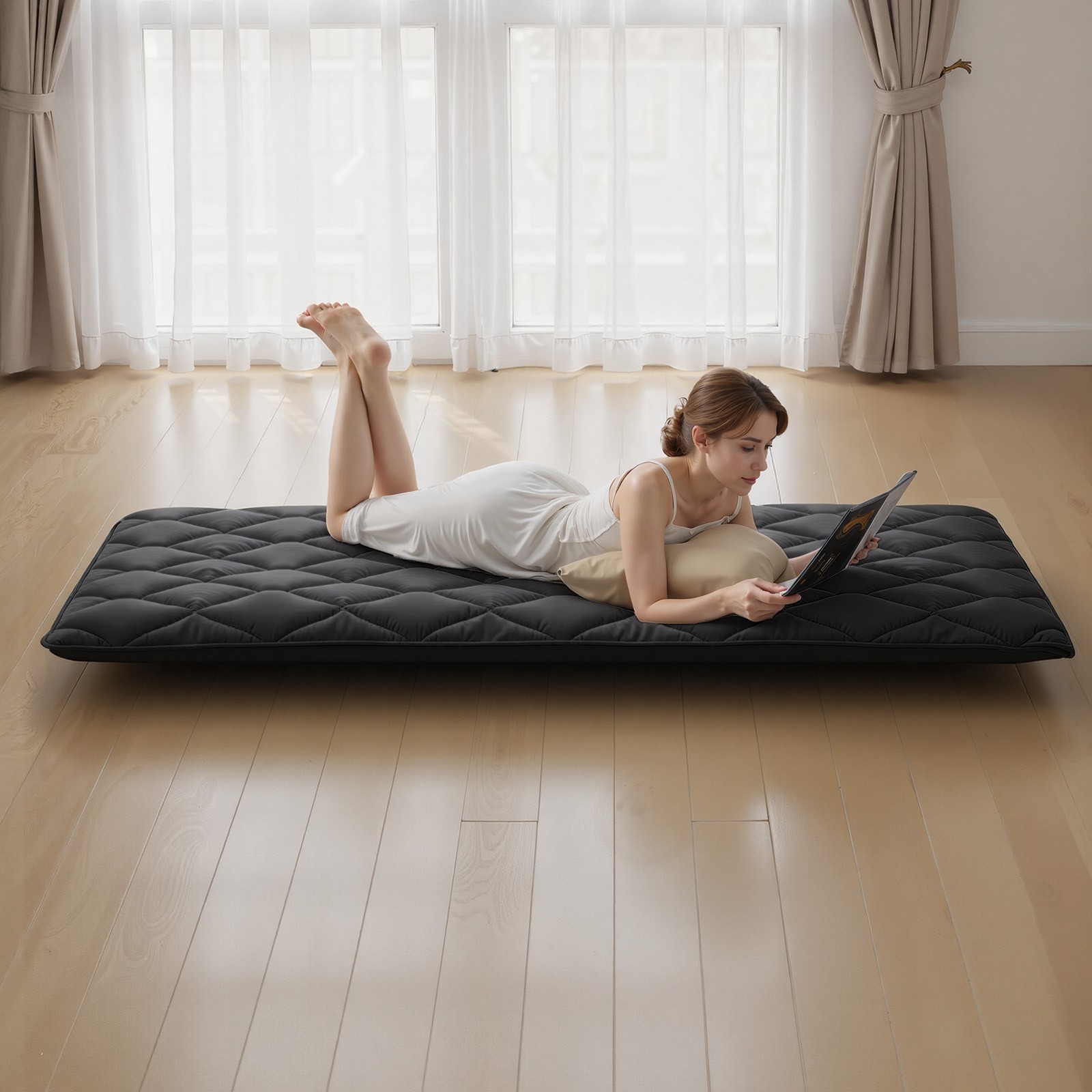 VEVOR Japanese Tatami Mattress Twin Foldable Futon Mat with Storage Bag Black
