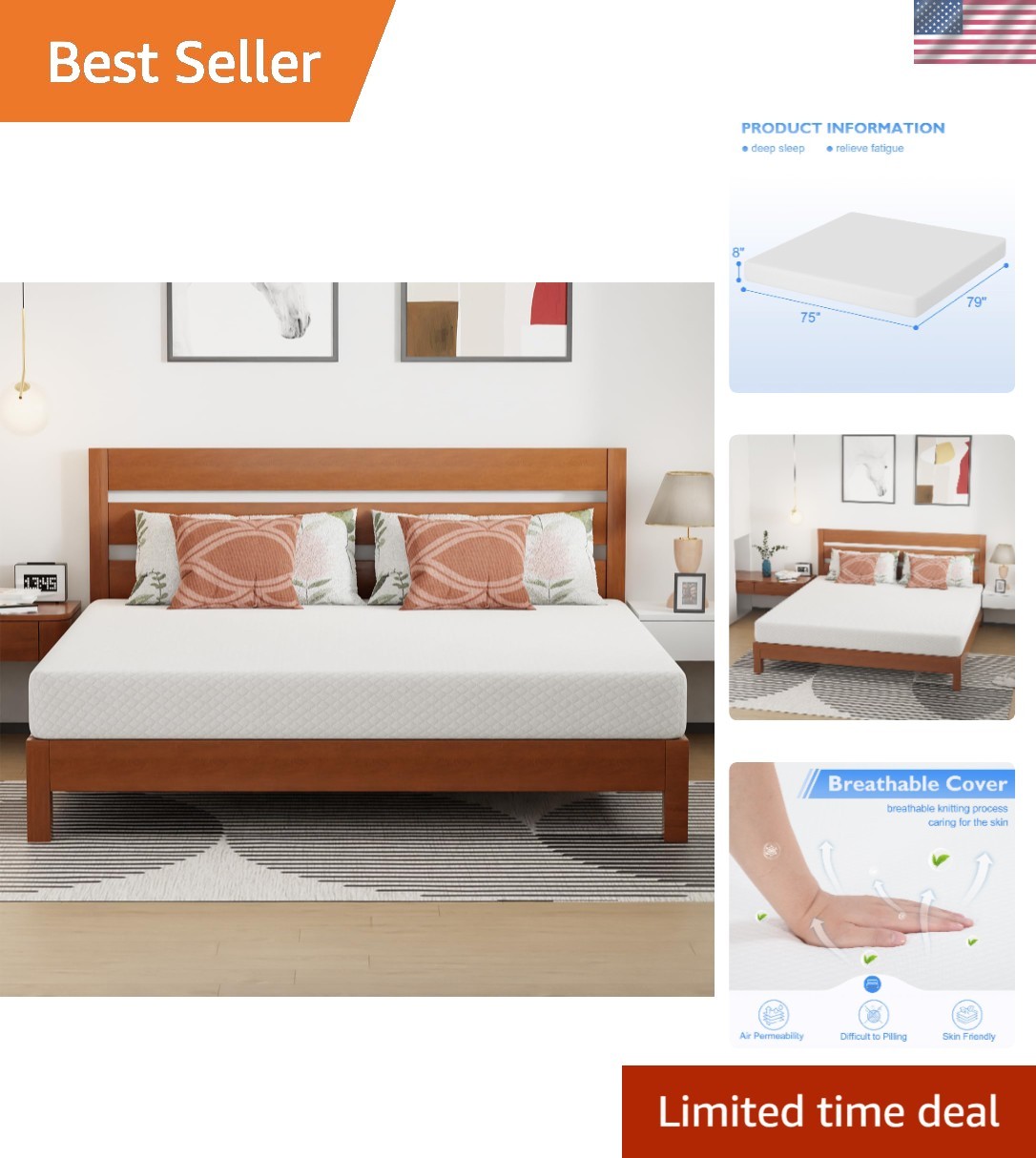 8 Inch King Mattress | Medium Firm Gel Memory Foam | Pressure Relief & Cooling