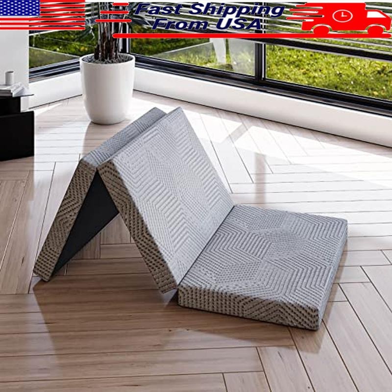 Folding Memory Foam Trifold Mattress Portable Guest Bed Travel Comfort Grey New