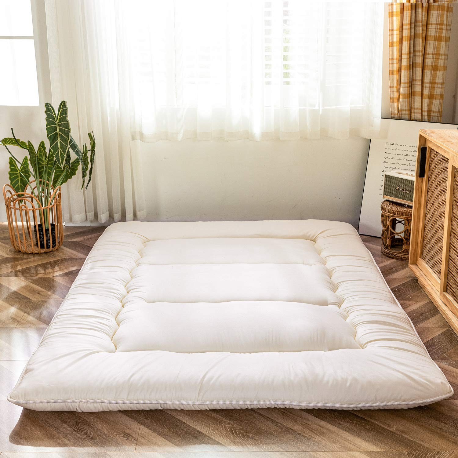 Queen Size Off White Thicken Tatami Mat Foldable Sleeping Pad Trifold Mattress