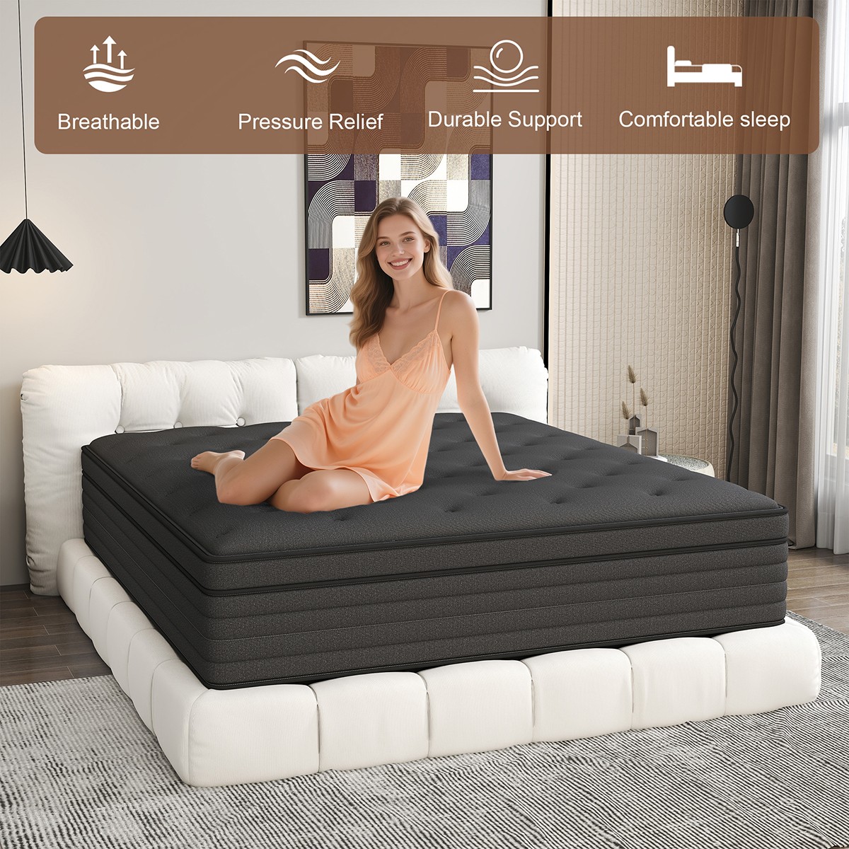 14 Inch Queen Size Hybrid Mattress Gel Memory Foam Pocket Spring Medium Firm Bed