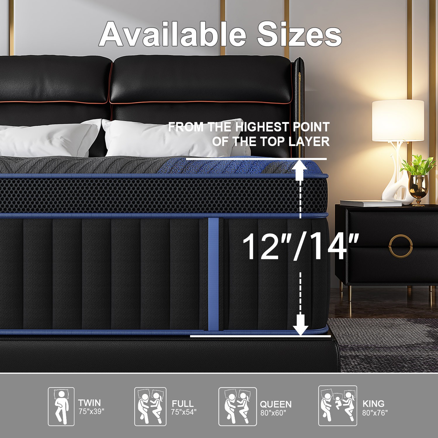 12″ 14″Twin Full Queen King Size Gel Memory Foam Spring Mattress In A Box