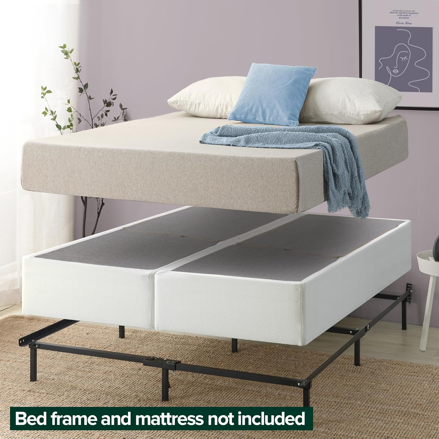9″ Box Spring with Cover, No Assembly, Sturdy Metal, Split Queen, White