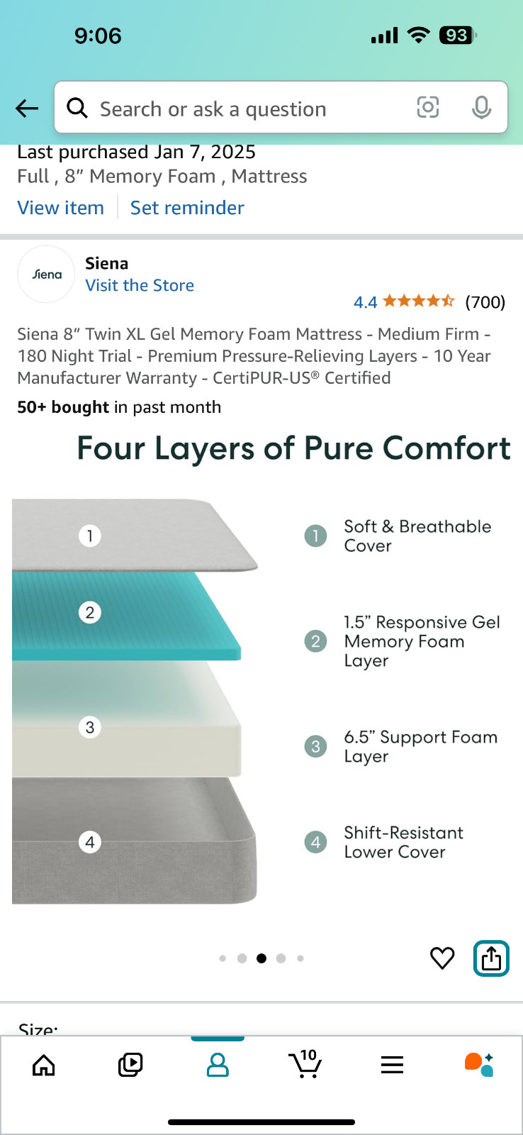 Brand New Siena 8” Twin Gel Memory Foam Mattress – Medium Firm