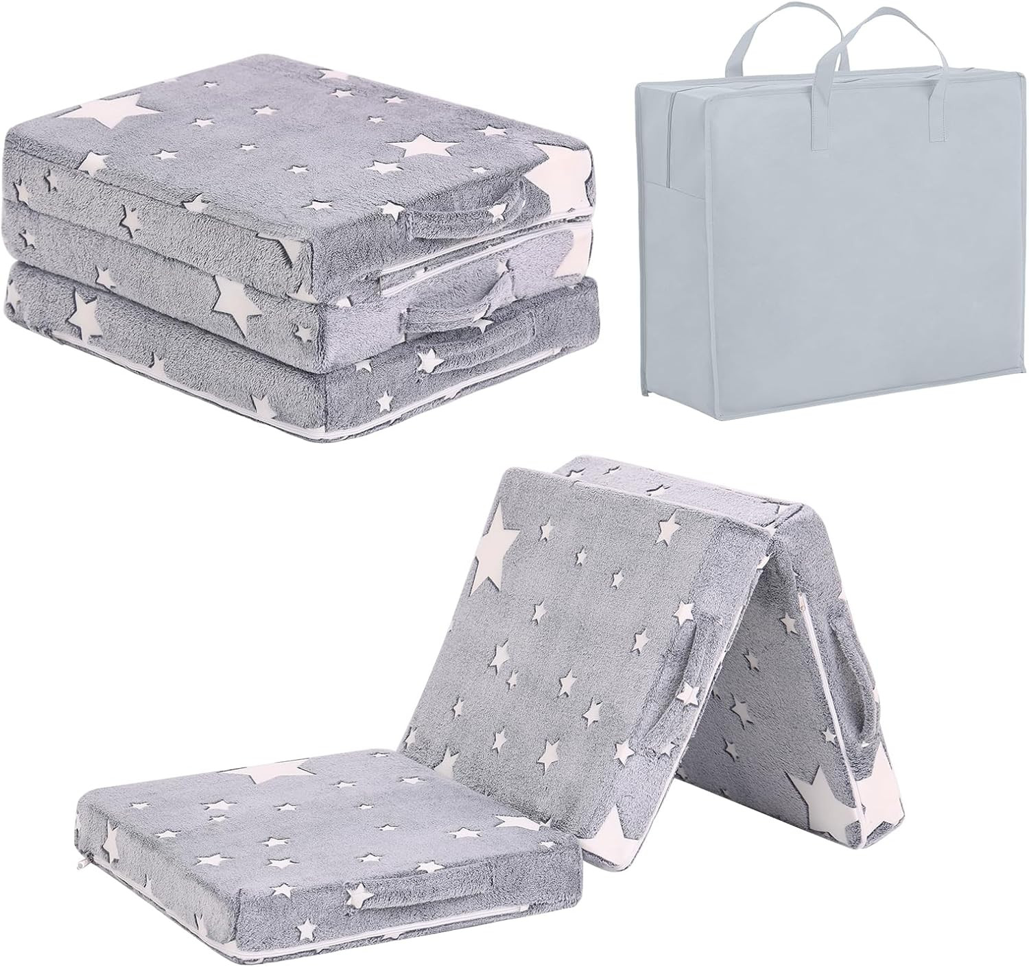 Foldable Floor Mattress for Kids-Glow in the Dark Toddler Nap Mat with Storage B