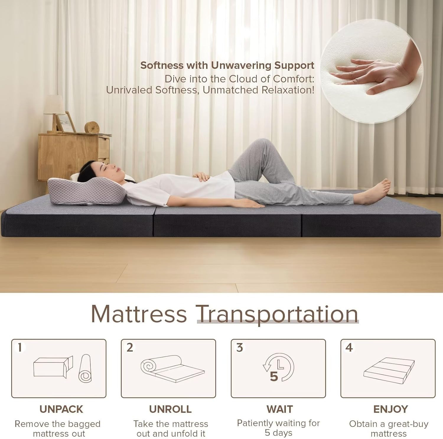 Vamcheer Tri Folding Mattress Twin Size – 3 Inch Foldable Mattress for Travel/Rv