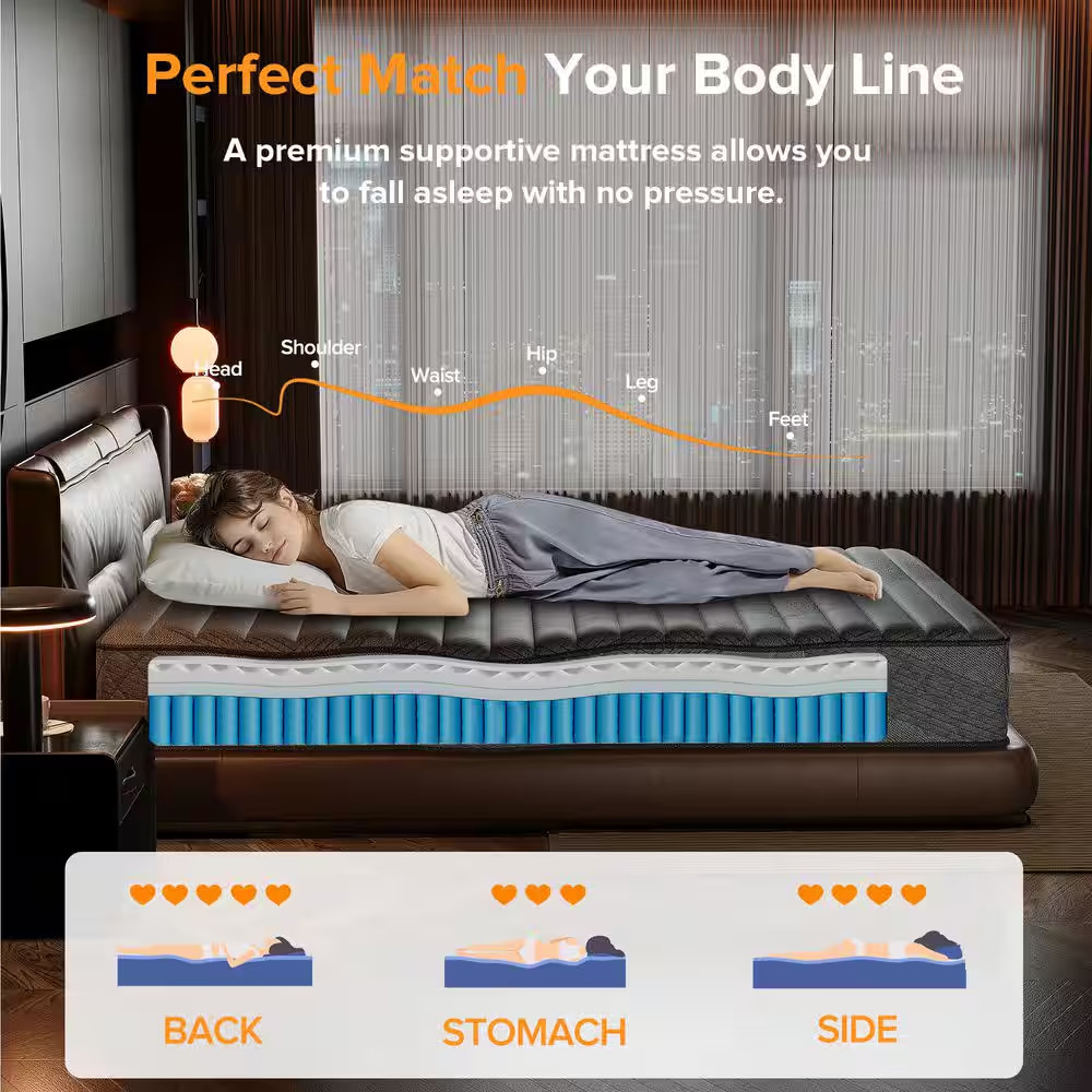 Full Medium Hybrid Memory Foam 12 In. Breathable and Cooling Motion Isolation Ma