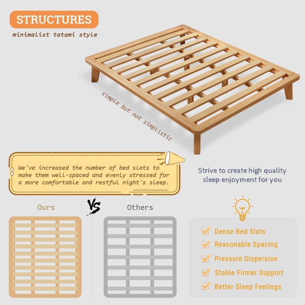 Full Platform Bed Base – 14 Inch Solid Wood Mattr Foundat with