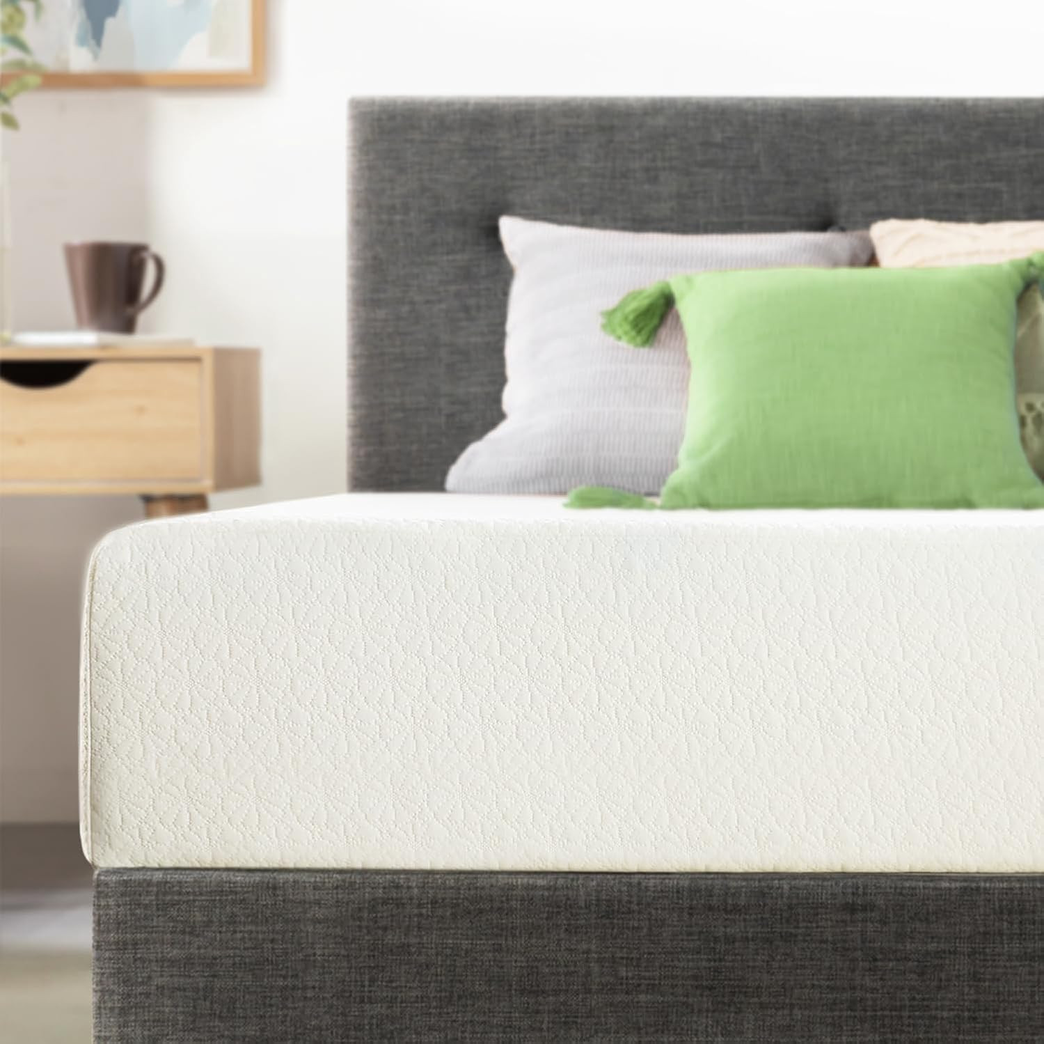 8 Inch Twin Mattress Bed-In-A-Box, Green Tea Memory Foam, White