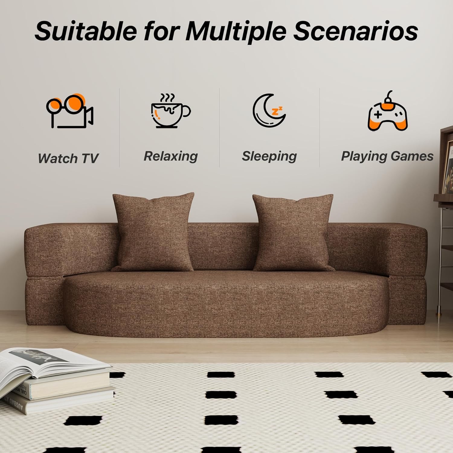 Folding Sofa Bed, Convertible Futon Sleeper Bed, 2-in-1