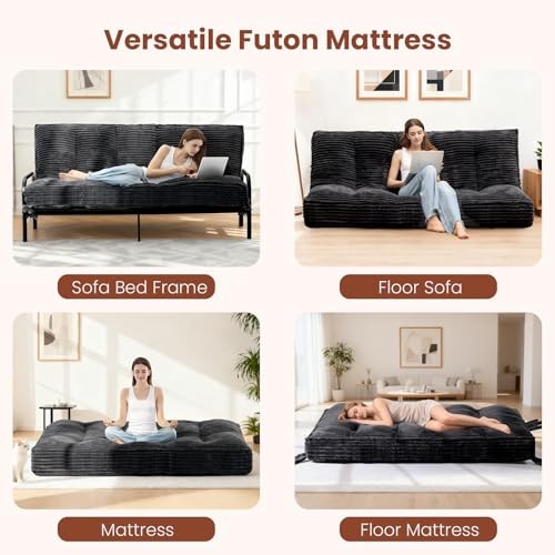 10″ Futon Mattress Queen Size,Futons Sofa Couch Bed Queen (10 Inches) Black
