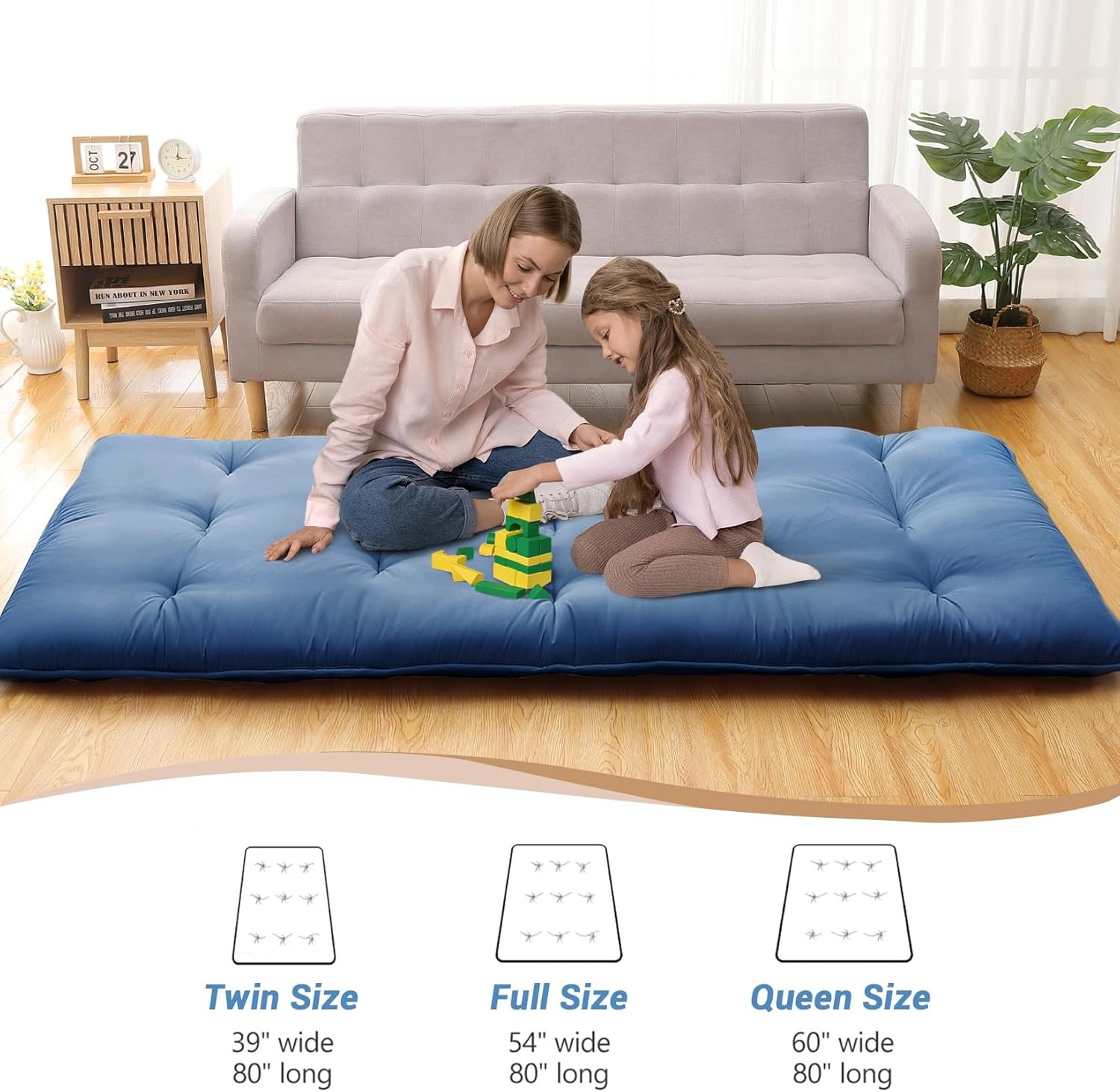 Japanese Futon Floor Mattress, Thick Foldable Tatami Mat for Sleeping Guest Room