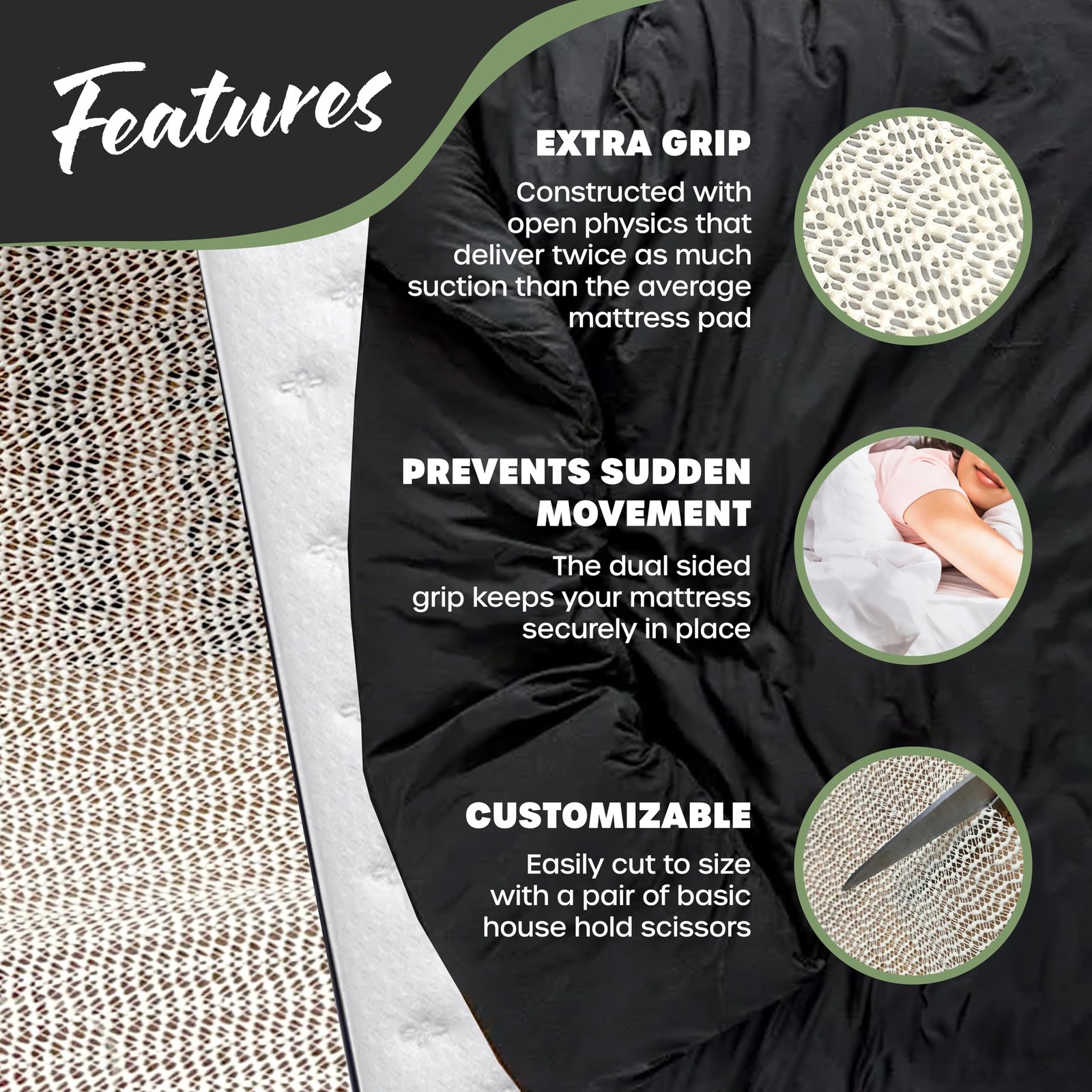 King Size 72″ x 72″ Mattress Slide Stopper – Non Slip Mattress Gripper Pad | …