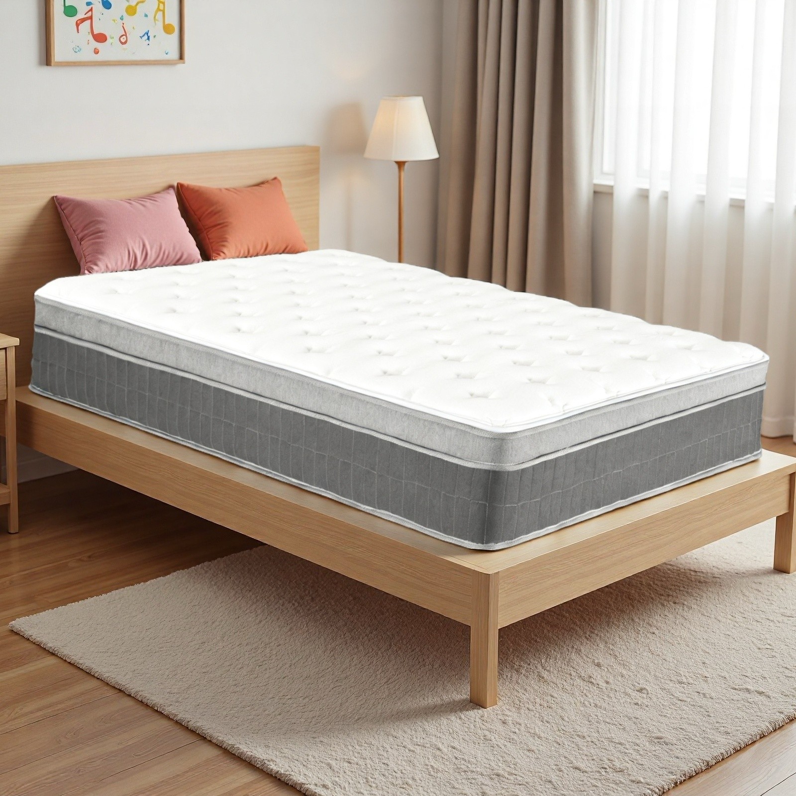 Twin Hybrid Mattress 12″ – Memory Foam Medium Firm Breathable Gray Trim