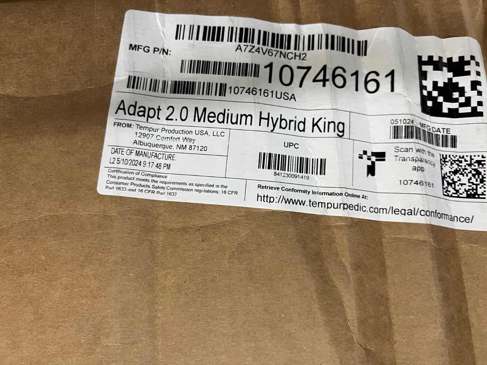 TempurPedic ADAPT HYBRID 2.0 MEDIUM KING MATTRESS NEW FAST SHIP CLEARANCE