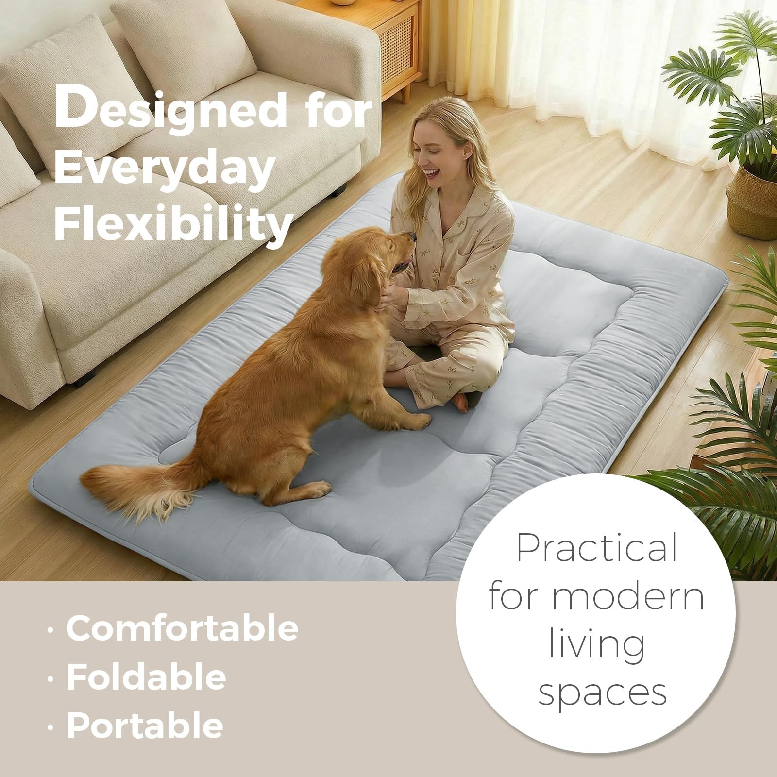 2.5″ Japanese Floor Mattress, Foldable Floor Mattress with Anti-Slip Cover Ja…