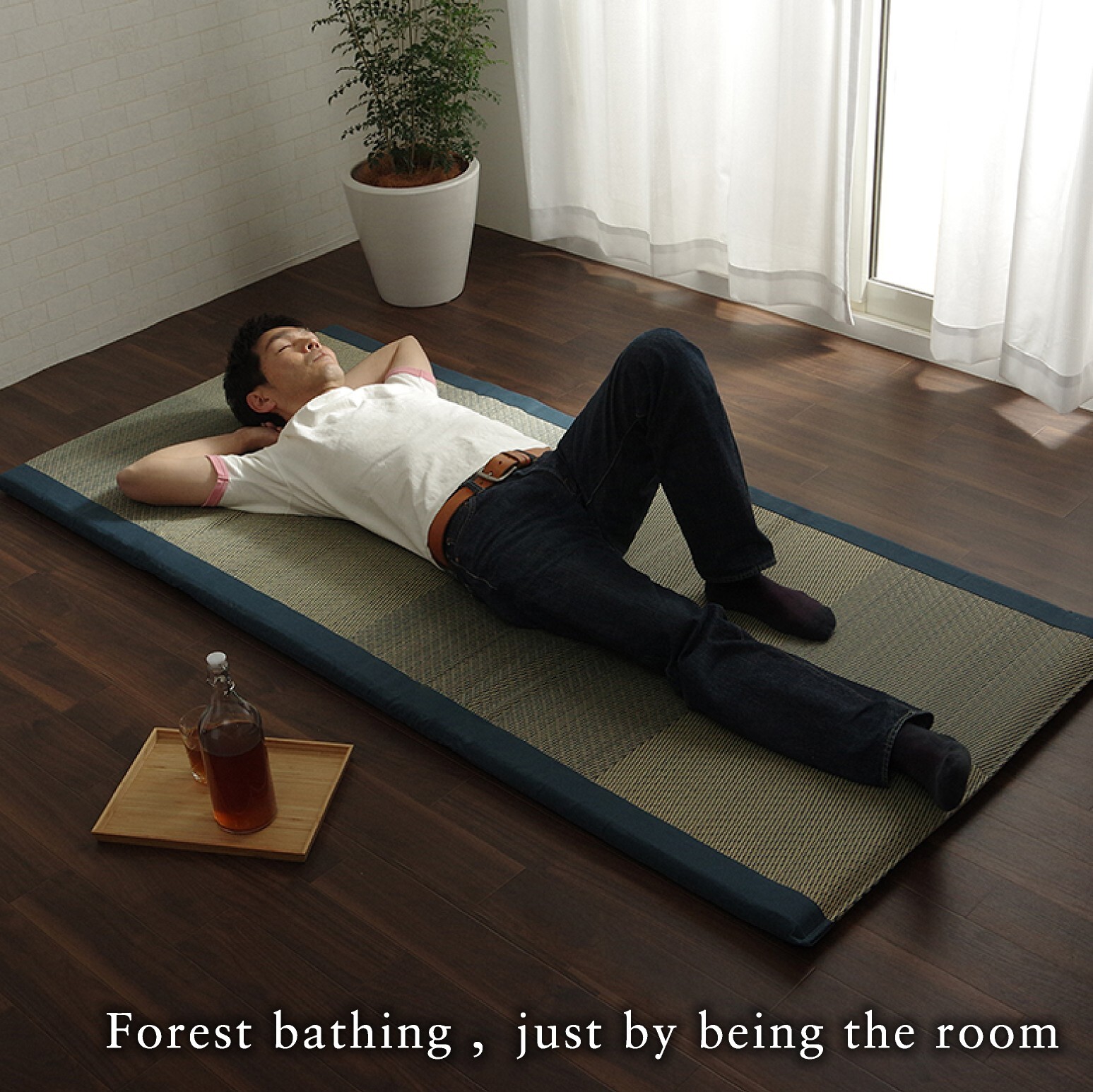 IKEHIKO Tatami Mattress Japanese rush grass Twin Foldable Bed Futon Blue 1372