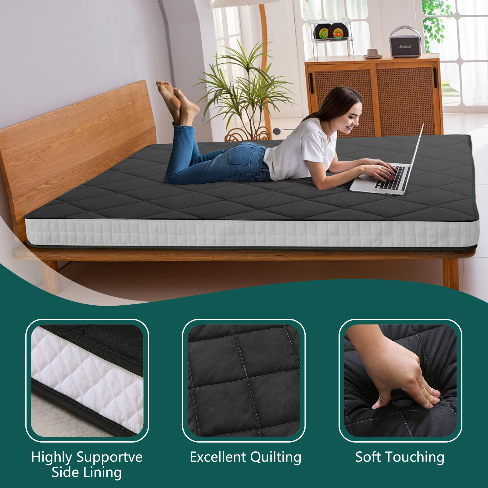 NAIZEA Futon Floor Mattress Padded Japanese Roll Up Diamond Pattern Mattress