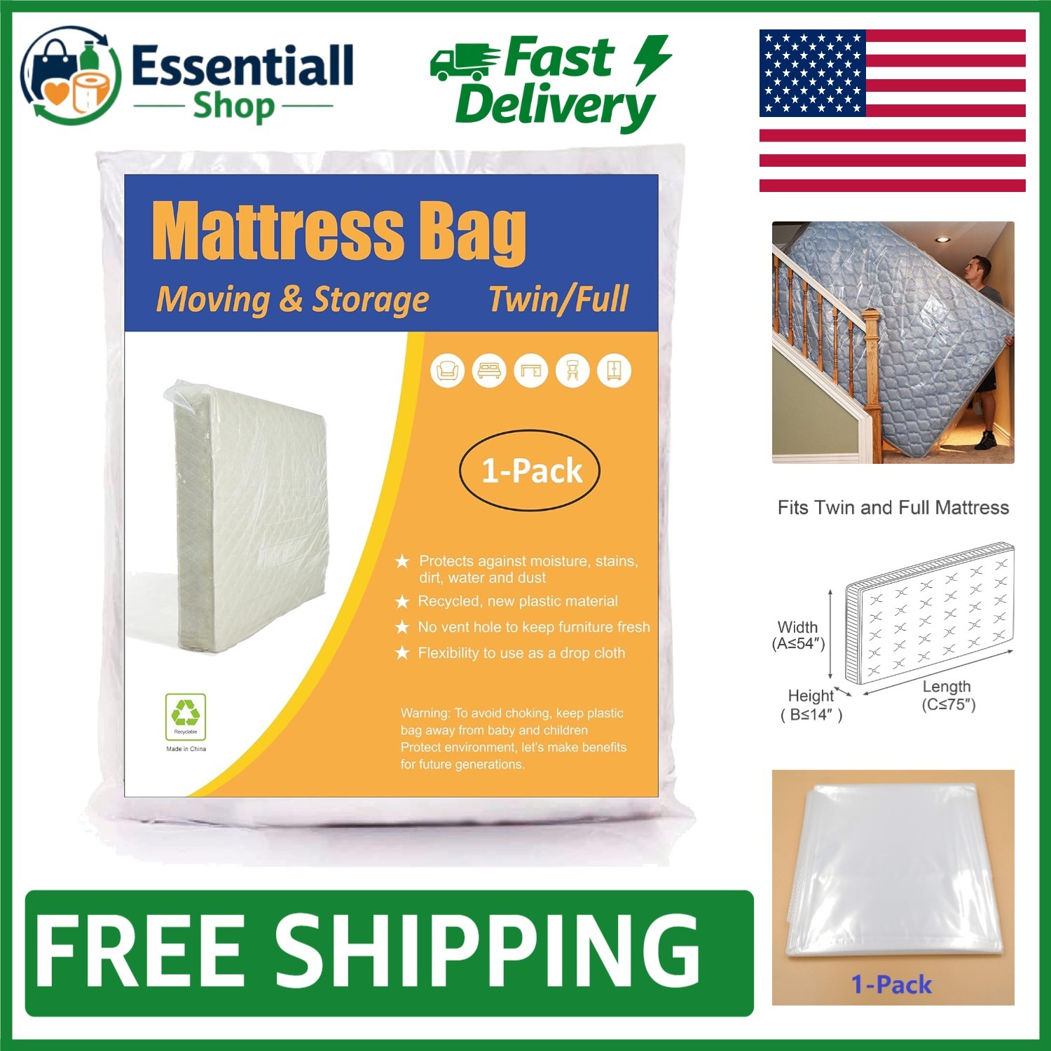 Lightweight Clear Mattress Bag for Twin/Full Size – Perfect for Moving & Storage