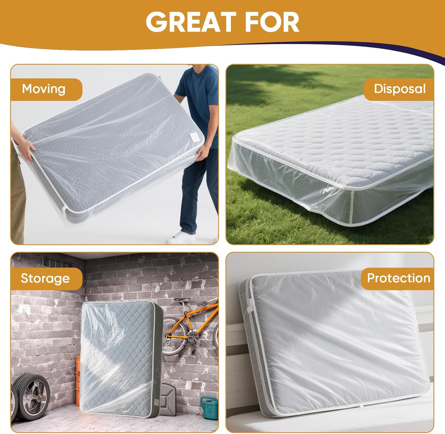 Queen Mattress Bags for Moving and Disposal – Waterproof Plastic Queen Mattress