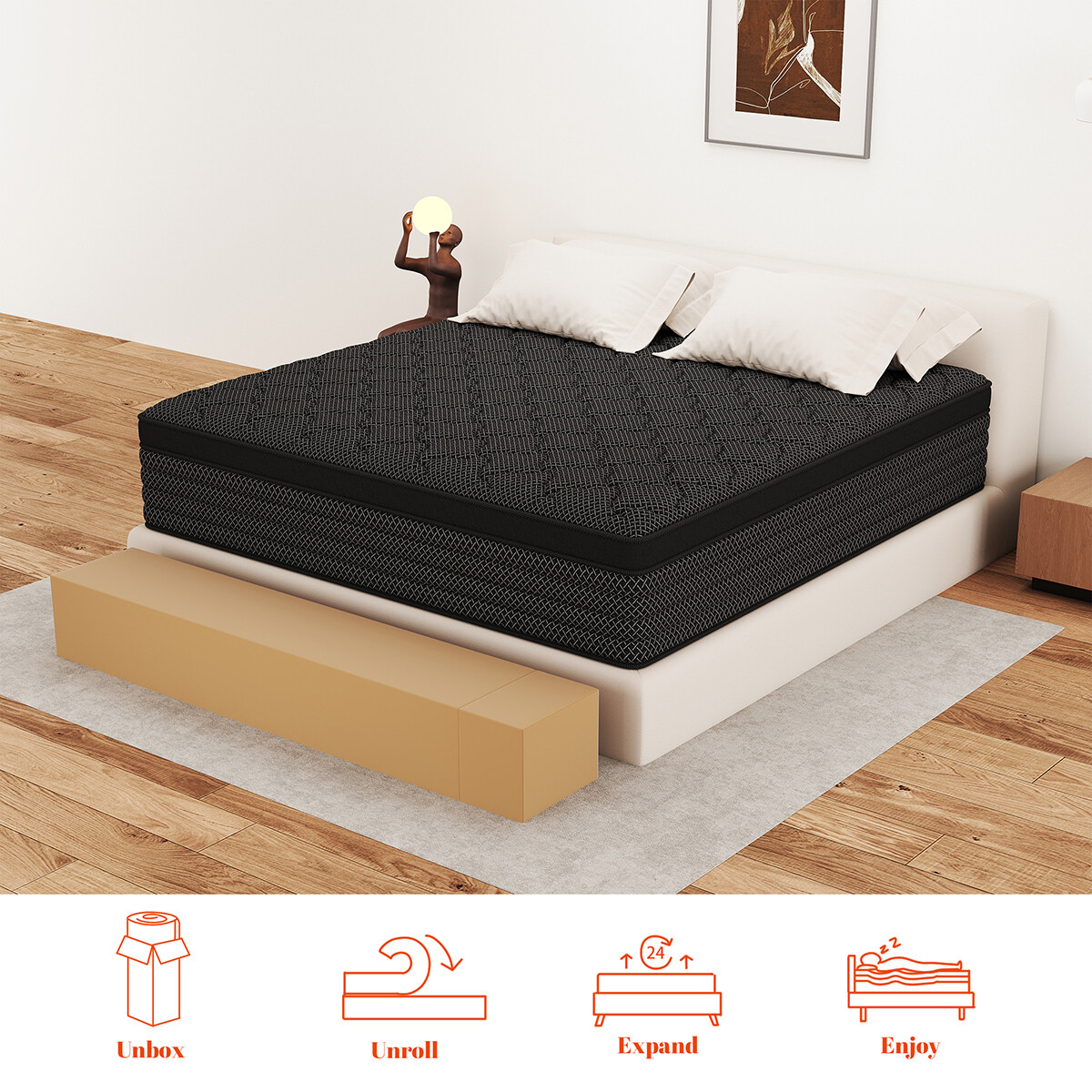 12″/14″ Hybrid Mattress In a Box Memory Foam Springs Twin Full Queen King Size