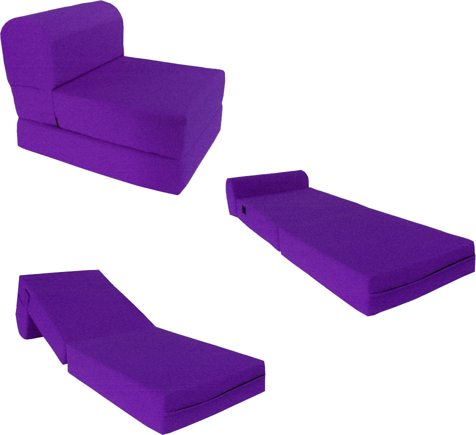Flip Chair Folding Foam Beds, Foldable Guest Sofa Bed, Couch 6x24x70, Purple