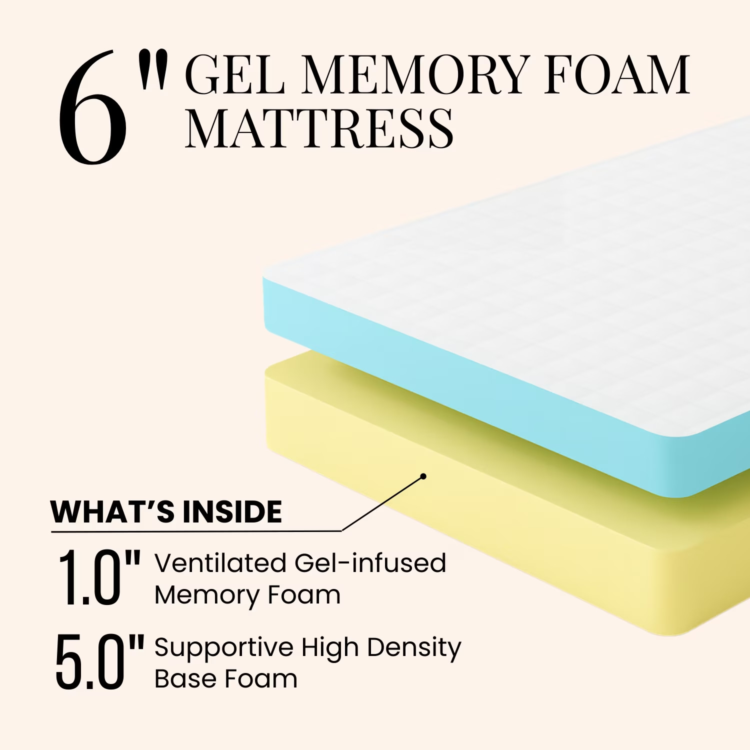 6″ Twin Gel Memory Foam Mattress, Breathable Cover, Medium Firmness