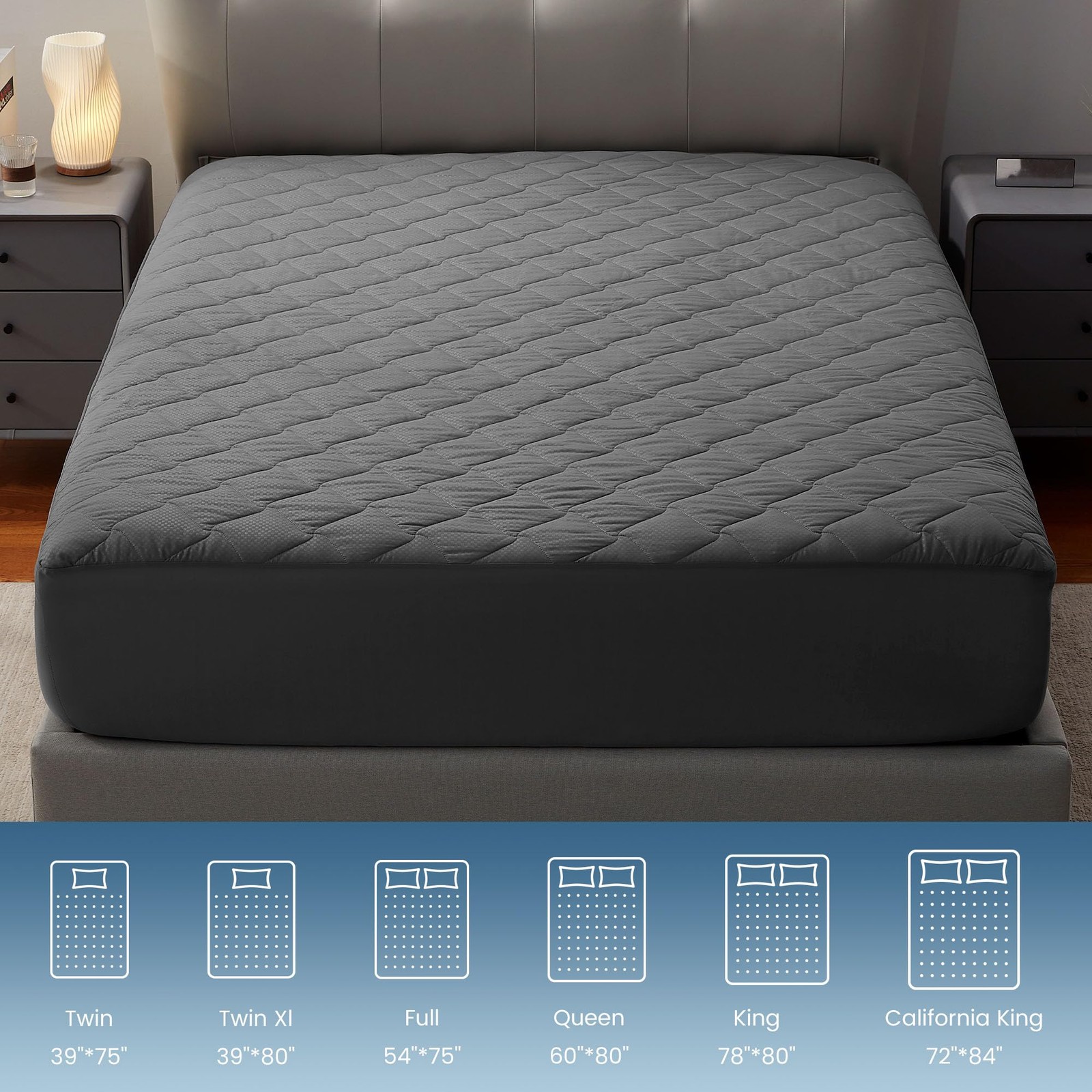 SLEEP ZONE Waterproof Mattress Protector Pad King Machine King, Gray