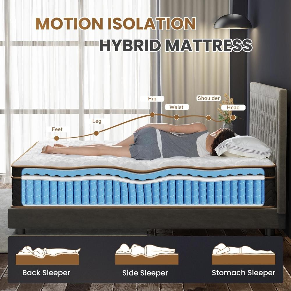 10″ Queen Plush Hybrid Mattresses Independently Encased Coils & Gel Memory Foam