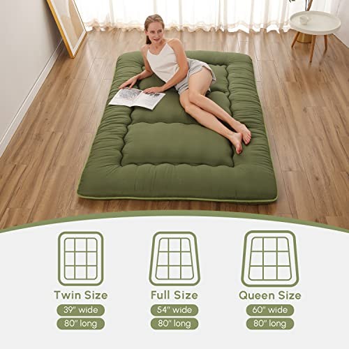 Japanese Floor Mattress, Futon Twin（80″L x 39″W） Green ( 4″th + Dust Cover ）
