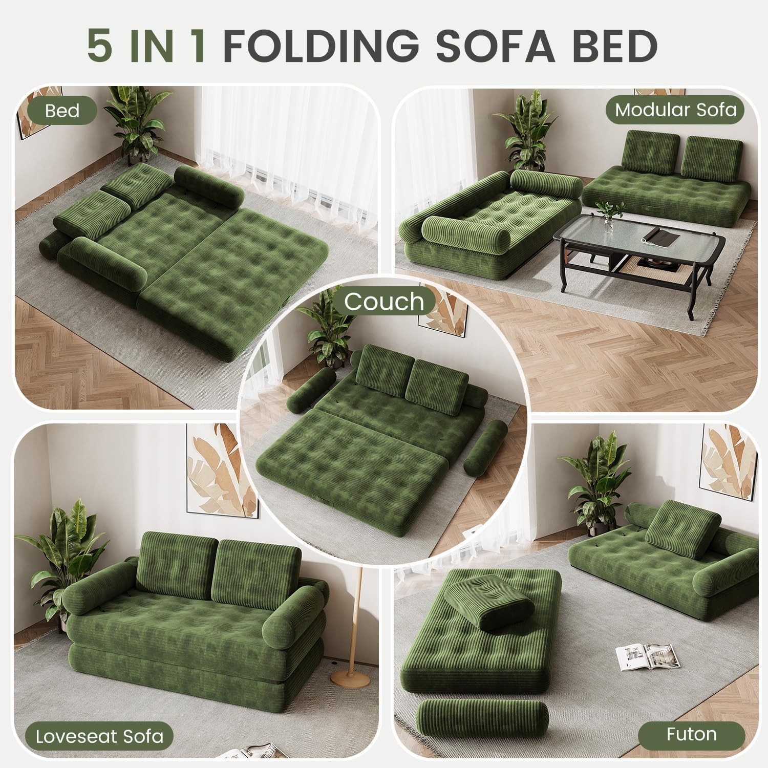59″ Convertible Sofa Bed, Folding Loveseat Sleeper Chair with Pillows