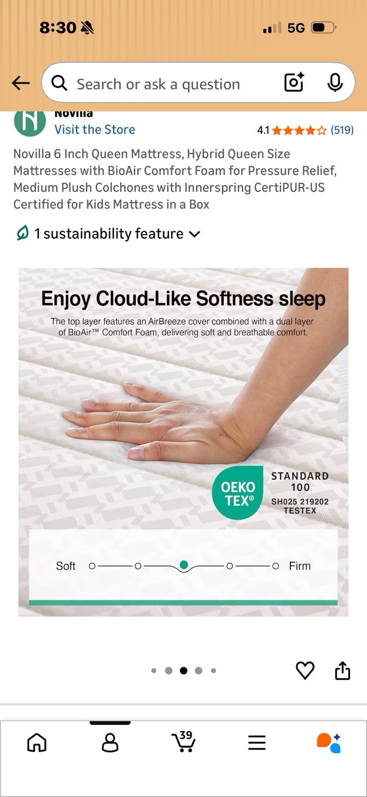 Novilla Queen 6in Hybrid Mattress Medium Plush, Breathable, White