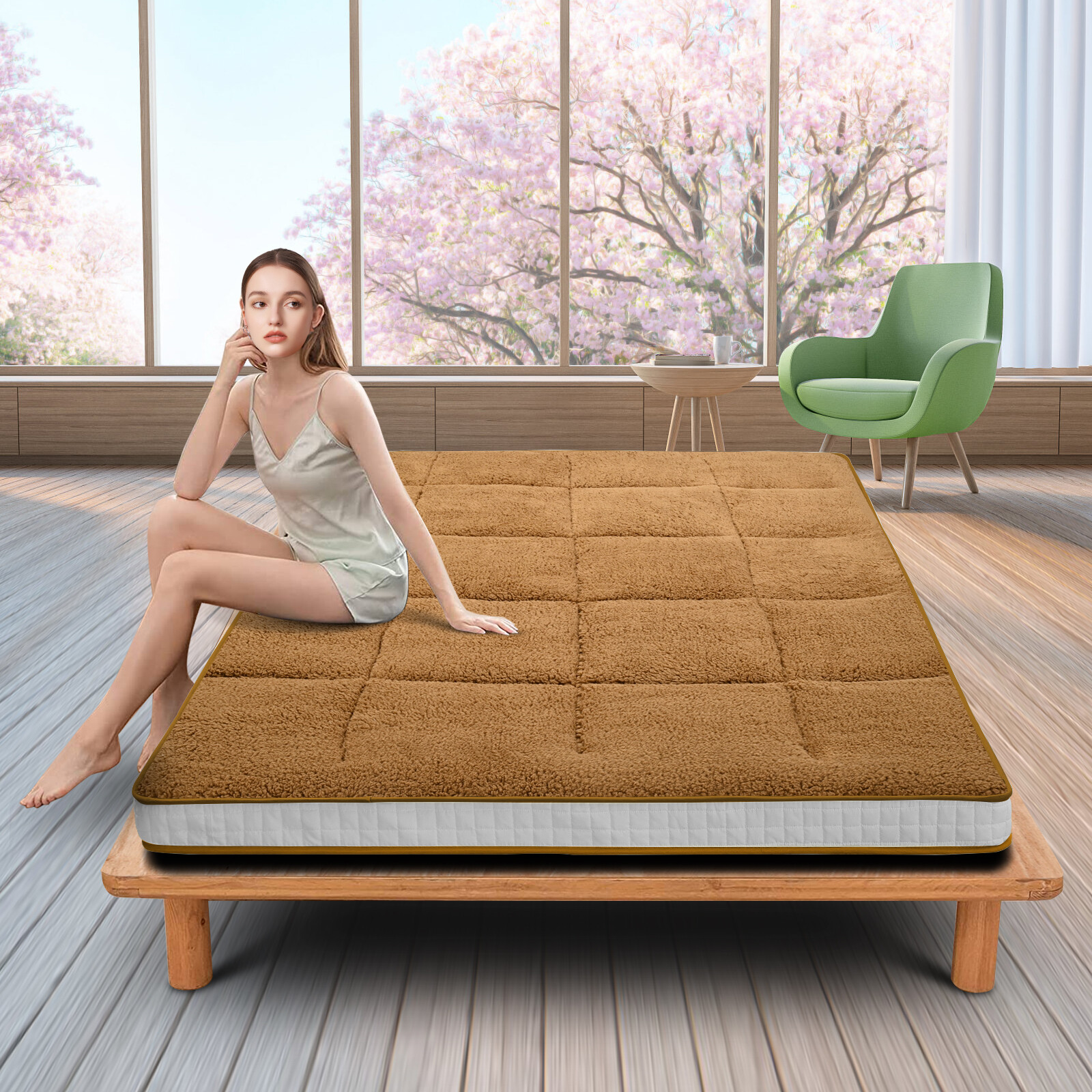 Fleece Foldable Japanese Floor Mattress-Super Soft Fuzzy Sleeping Pad for Adults