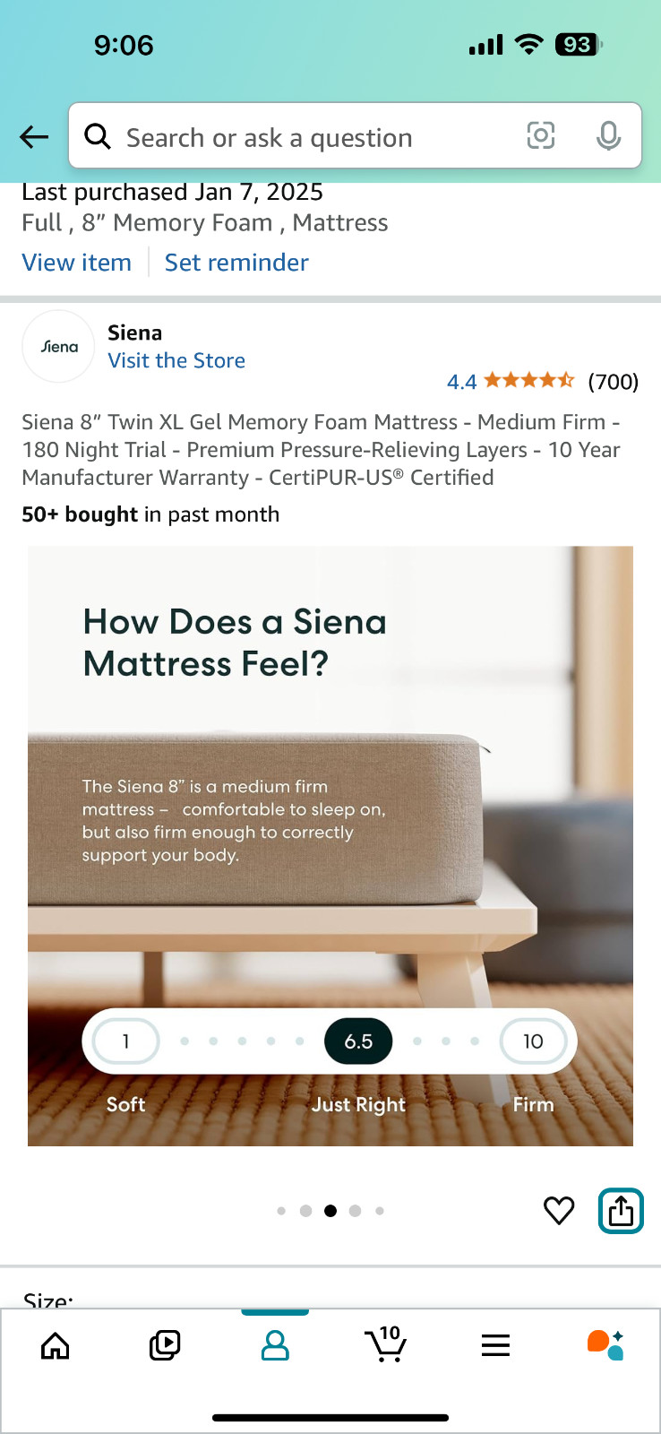 Brand New Siena 8” Twin Gel Memory Foam Mattress – Medium Firm