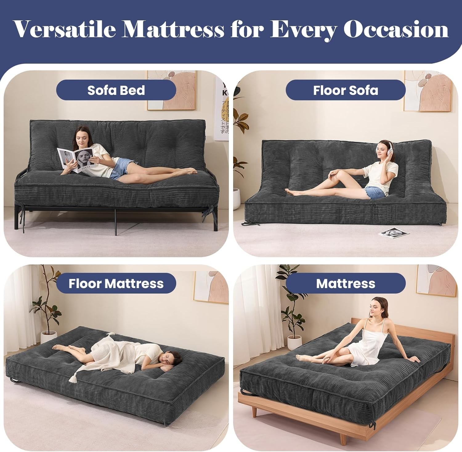 8″ Futon Mattress Full Size, Thick Futons Sofa Couch Bed Sleeper Sofa Bed, Floor