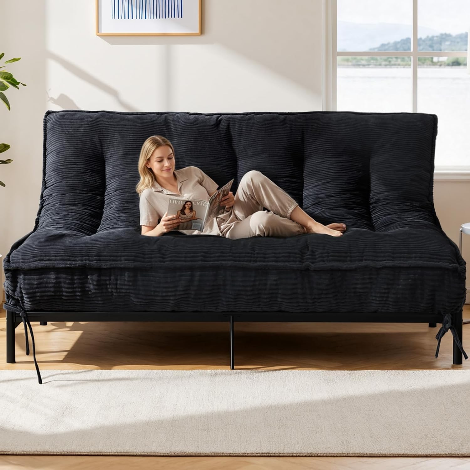 10″ Futon Mattress Queen Size,Futons Sofa Couch Bed W/ Straps Thick Corduroy