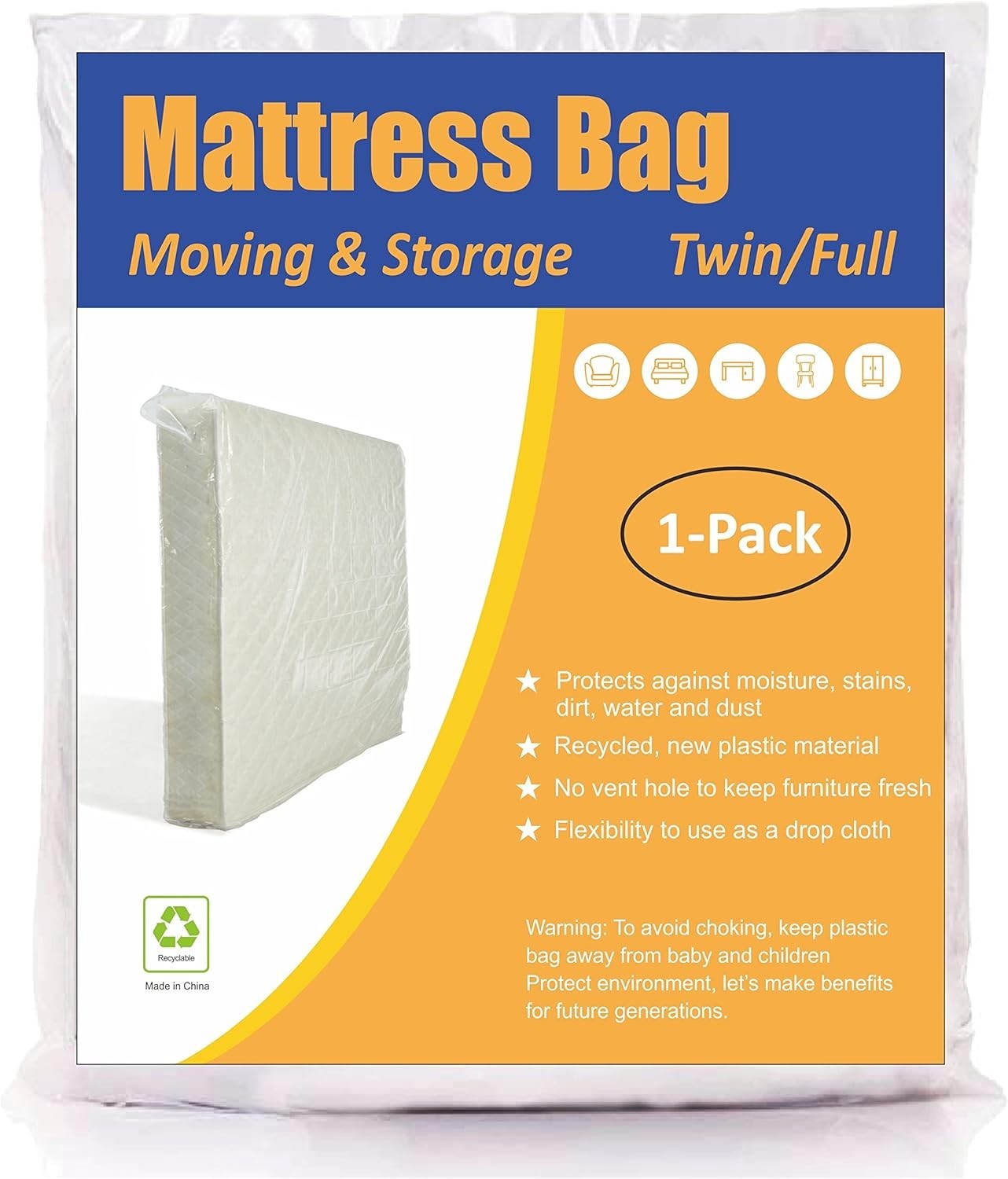 Lightweight Clear Mattress Bag for Twin/Full Size – Perfect for Moving & Storage