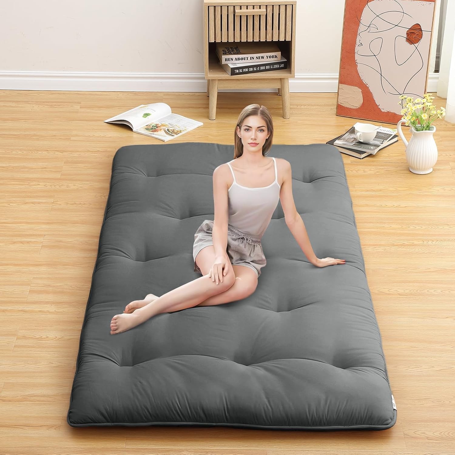Japanese Futon Floor Mattress, Thick Foldable Tatami Mat for Sleeping Guest Room
