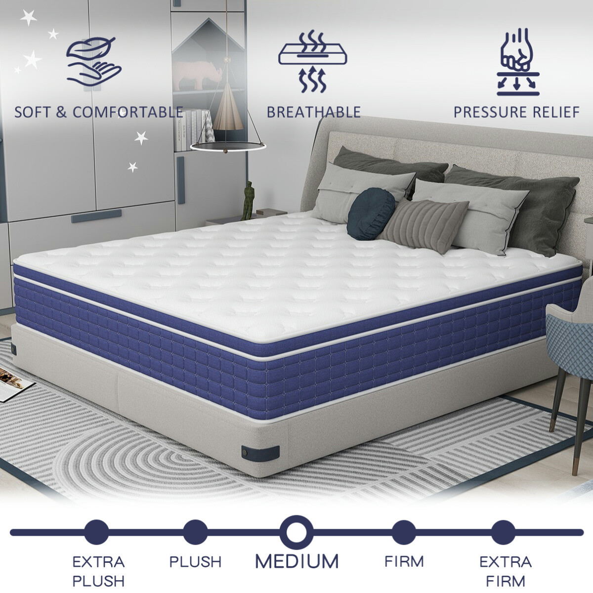 12/14 Inch Gel Memory Foam Mattress Twin Full Queen King Size Hybrid Spring Bed