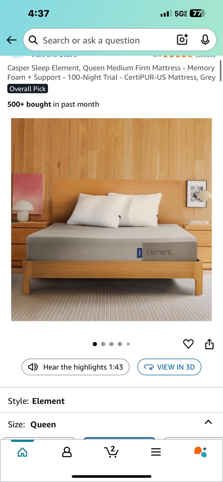 Casper Sleep Element Queen Size Mattress – Gray