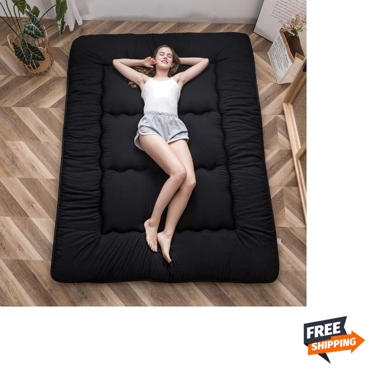 Japanese Floor Mattress Futon Mattress, 4″ Thicken Tatami Mat Sleeping Pad Fo…