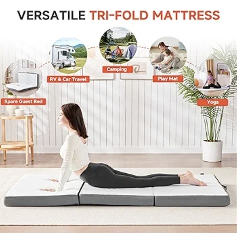 Tri Folding Mattress Twin 4 Inch, Memory Foam Foldable Mattress Topper T2