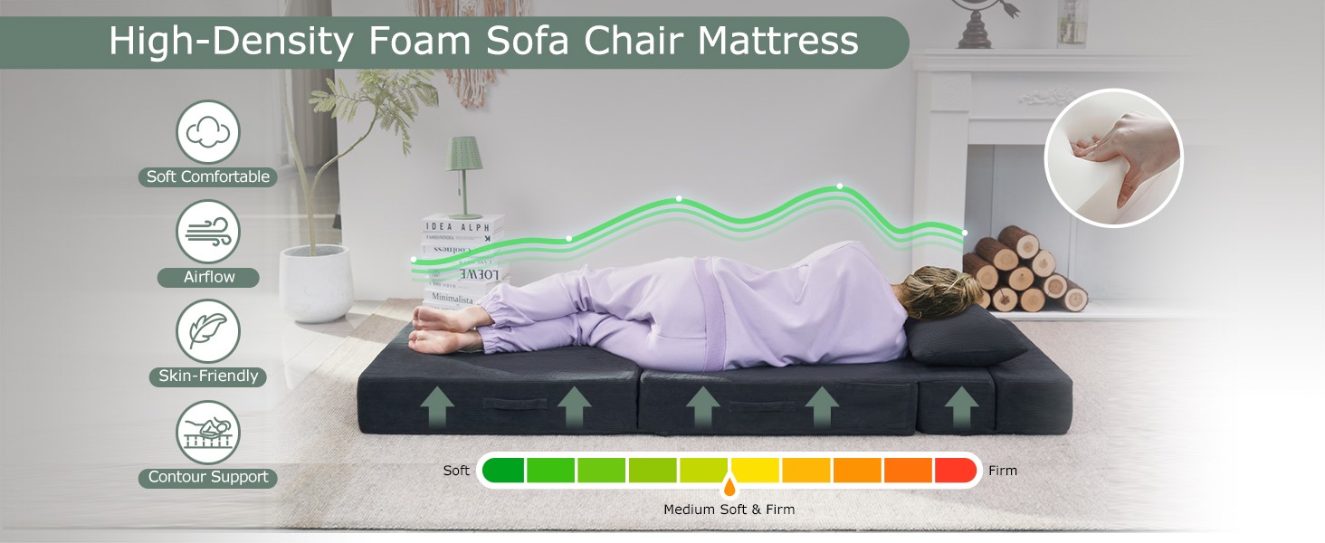 Folding Sofa Bed, 4 in 1 Convertible Sleeper Chair with Pillow, Single