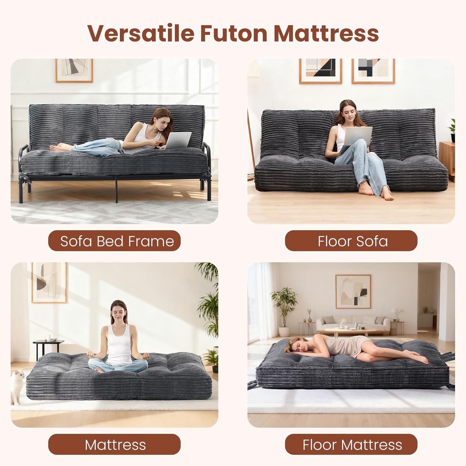 10″ Futon Mattress Queen Size,Futons Sofa Couch Bed with Queen (10 inches) Grey