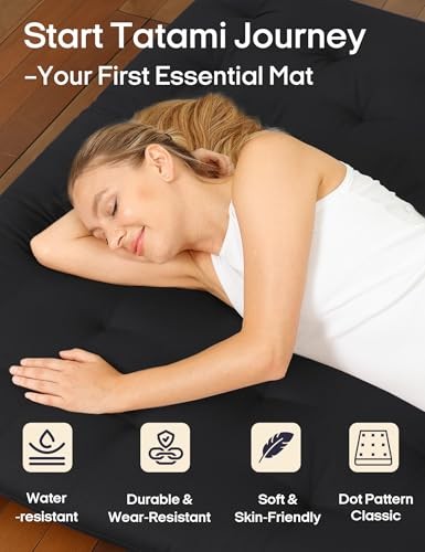 Japanese Floor Futon Mattress, Foldable Tatami 39″ × 75″(Twin) 01 – Black