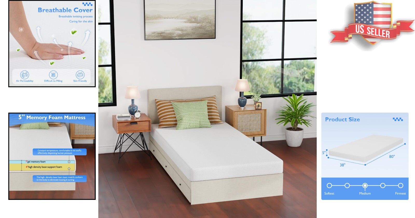 Pressure Relief Twin XL Mattress with Removable Cover – CertiPUR-US Certified